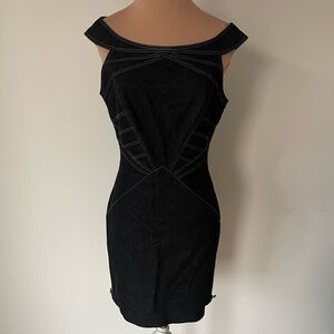 Zac Posen Vintage Stretch Denim Off the Shoulder Boat Neck Seamed Sheath Dress 4